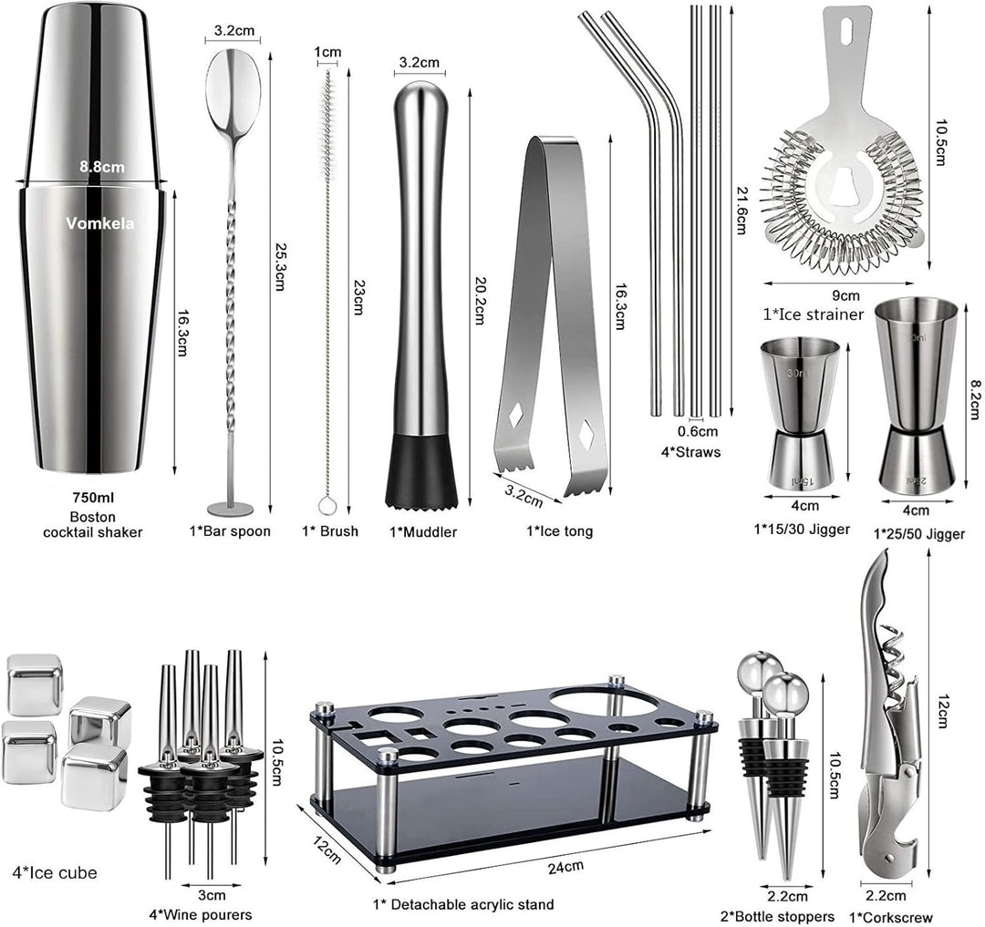 Cocktail Shaker Set,Boston Cocktail Shaker mit Ständer,25pcs Bar Zubehör Barkeeper Cocktail Mixer Zu