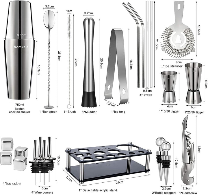 Cocktail Shaker Set,Boston Cocktail Shaker mit Ständer,25pcs Bar Zubehör Barkeeper Cocktail Mixer Zu