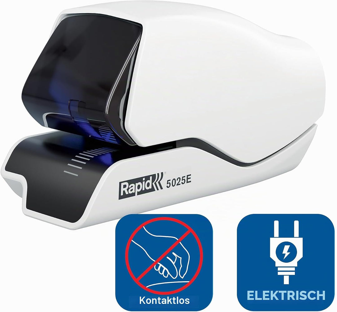 Rapid Elektroheftgerät, 25 Blatt, Kunststoff, Metall, Elektronik, Kassettenaustausch, 5025e, Weiss,