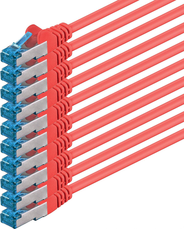 7,5m - CAT6a - Netzwerkkabel rot - 10 Stück CAT 6 A Patchkabel 10000 Mbit s SFTP PIMF 500 MHz kompat