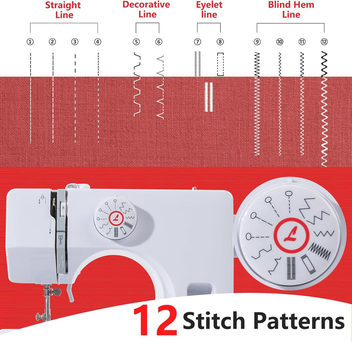 Nähmaschine für Anfänger, 12 Stichprogrammen Kleine nähmaschinen, Mini Sewing Machine Tragbare Elekt