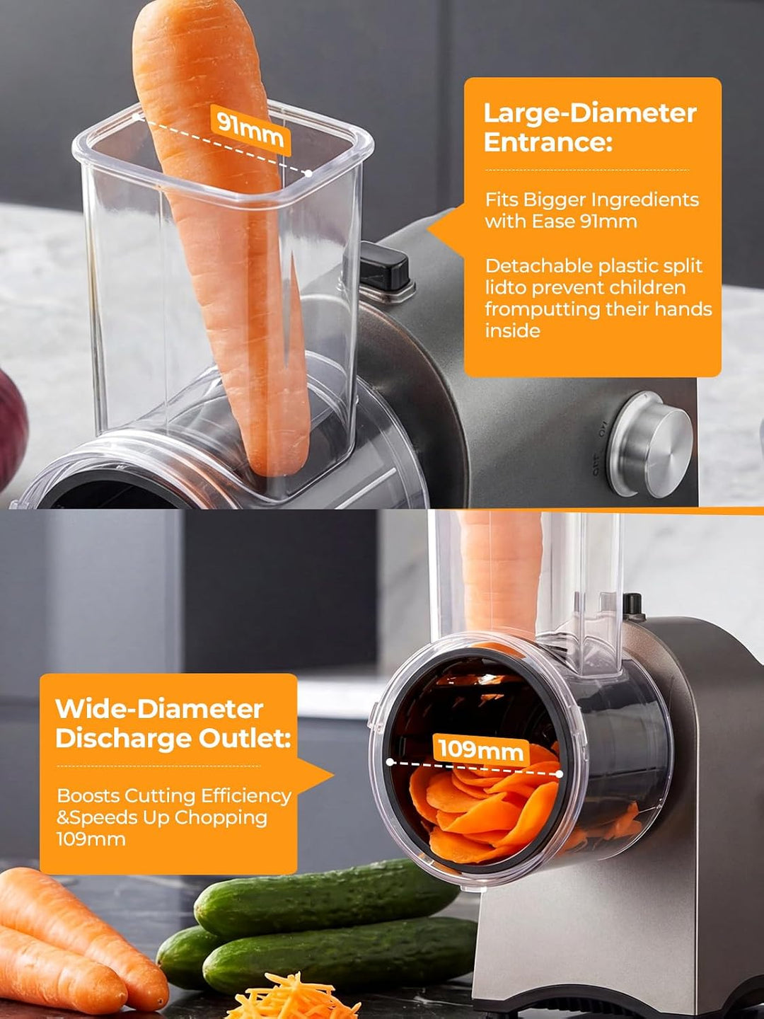 FOHERE Gemüseschneider Elektrisch Verbesserte, 6-in-1 | Gemüsehobel Elektrisch Reibe für Blockkäse,