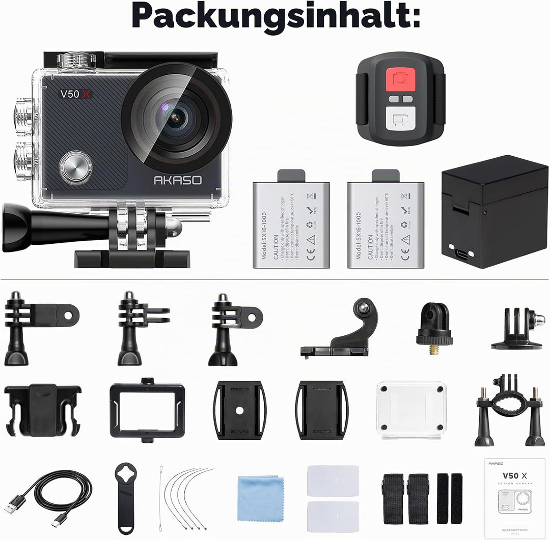 AKASO Action cam/Unterwasserkamera 4K WiFi 40M EIS Anti-Shake Action Kamera 4X Zoom mit Touchscreen,