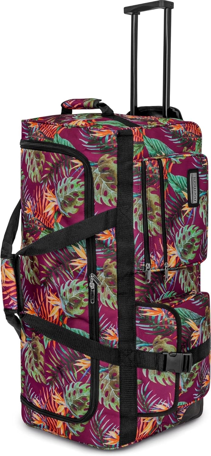 normani Reisetasche XXL Trolly mit Rollen Jumbo Travel Bag aus robustem Material Monstera / 80 Liter