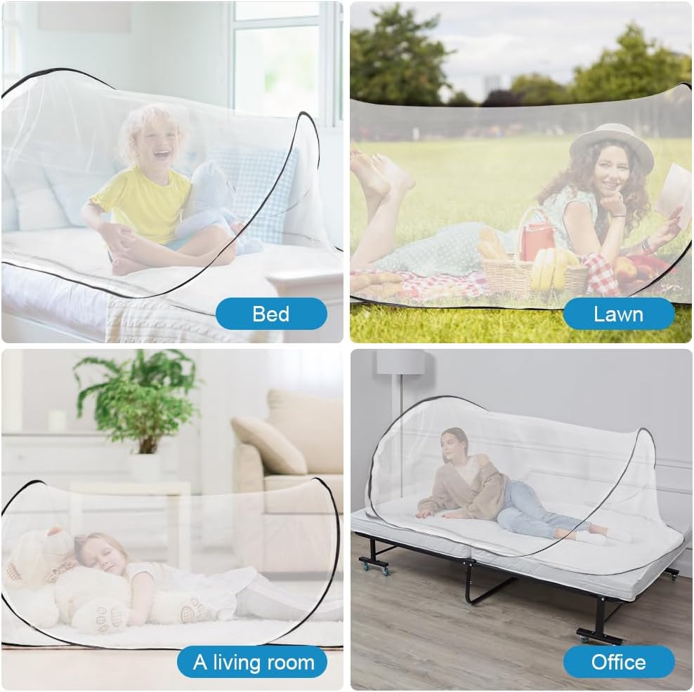 mizikuu Moskitonetz Pop Up, Faltbares Mückennetz 200 x 80 x 60 cm Einstellbare Grösse Moskitonetz Re
