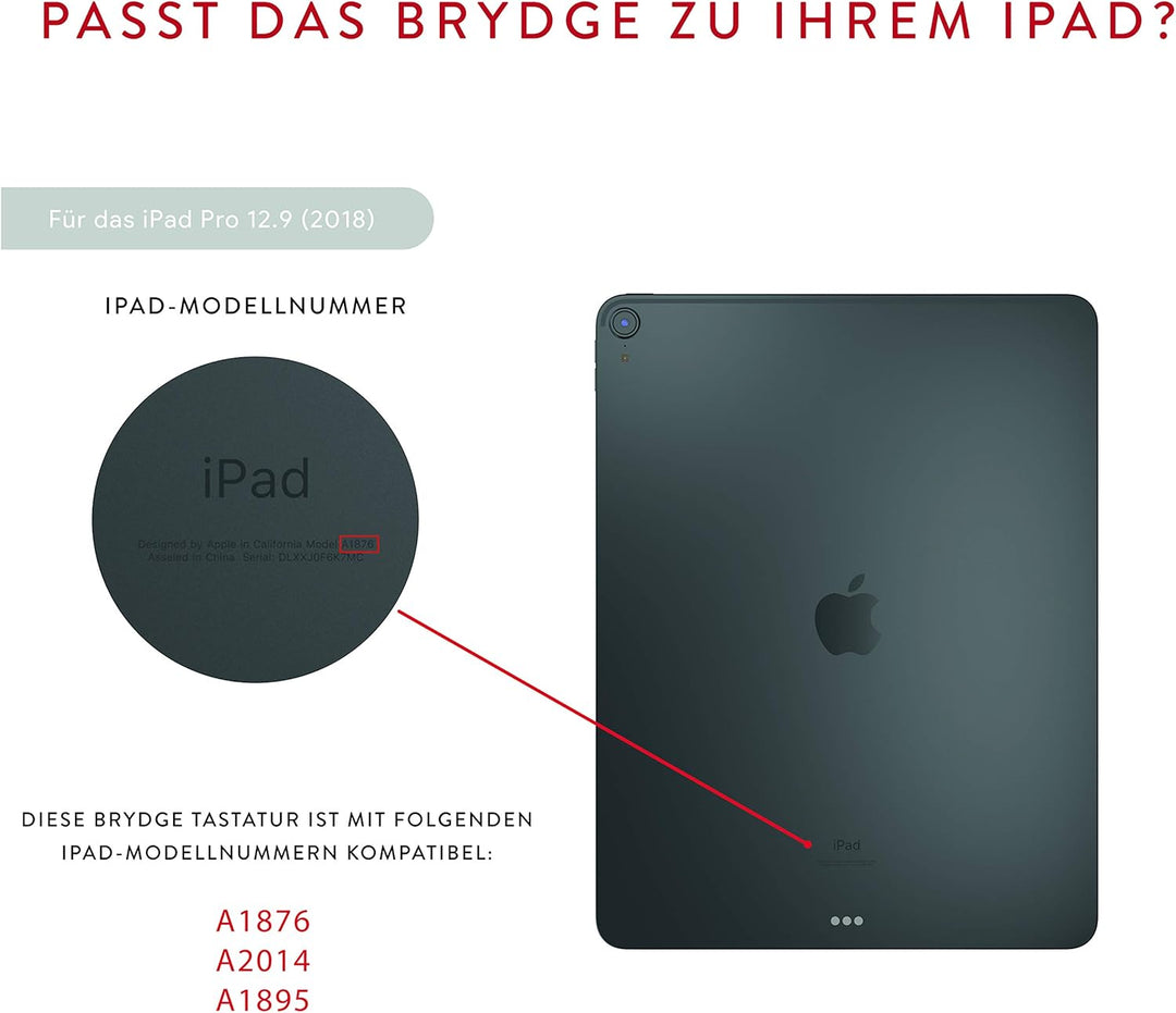 BRYDGE 12.9 Pro, Hochwertige Bluetooth Tastatur aus Aluminium, deutsches Layout QWERTZ, für das iPad