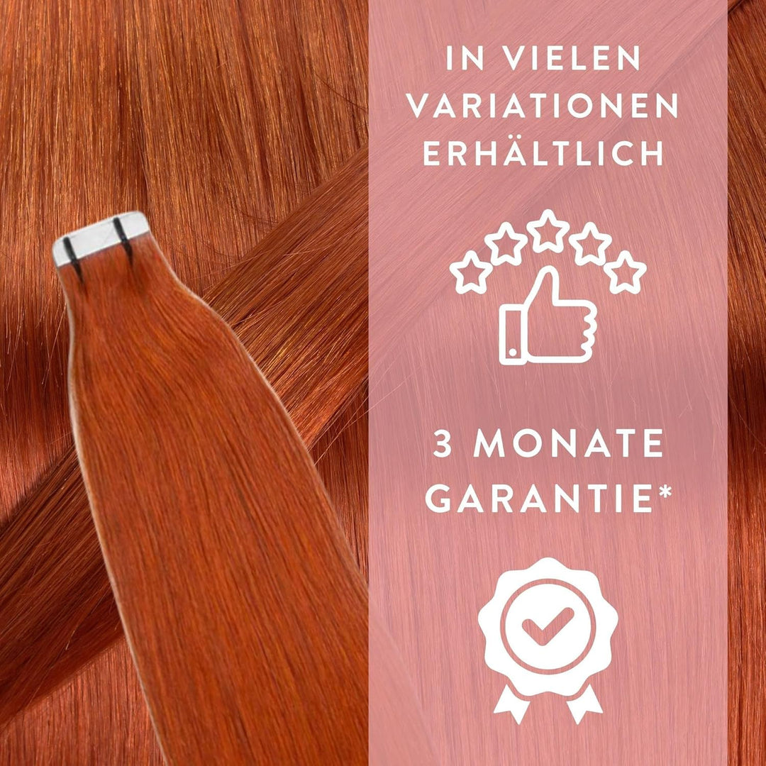 hair2heart Invisible Tape Extensions Echthaar Premium - 10 Tapes 50cm 8/43 hellblond rot-gold