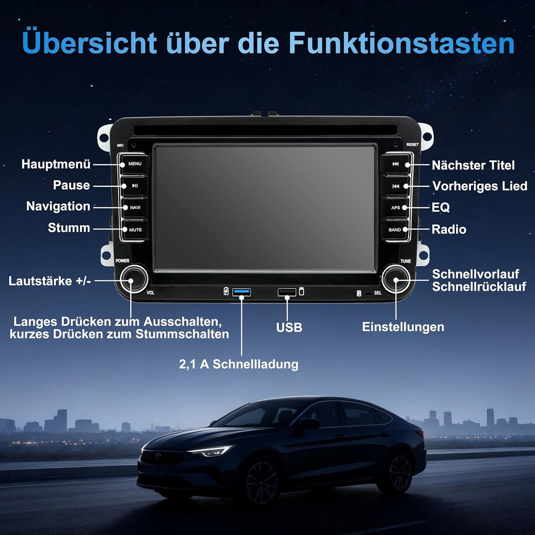 Android 15 Autoradio 2+64GB für VW Golf 5 6 Polo 6R Passat T5 Seat Skoda, 7 Zoll 2DIN Car Radio mit