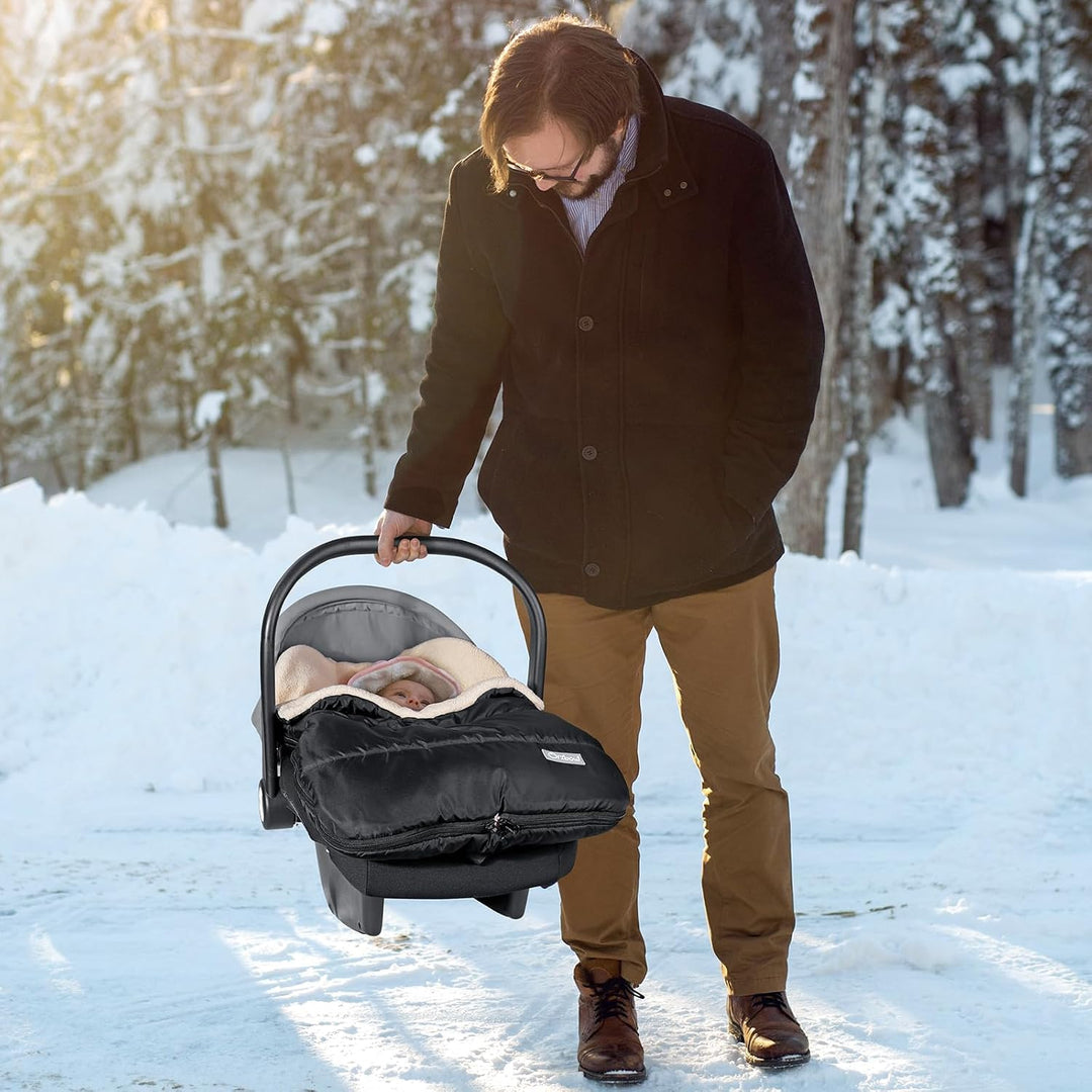 Orzbow Fusssack Babyschale Winter mit Lammfellimitat, Schwarz | Einstellbar Babyschale Decke für Bab