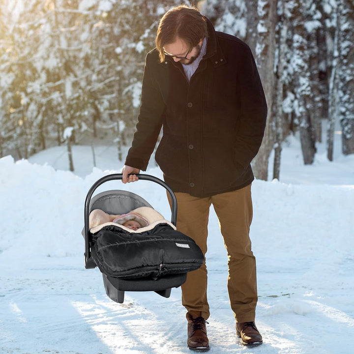 Orzbow Fusssack Babyschale Winter mit Lammfellimitat, Schwarz | Einstellbar Babyschale Decke für Bab