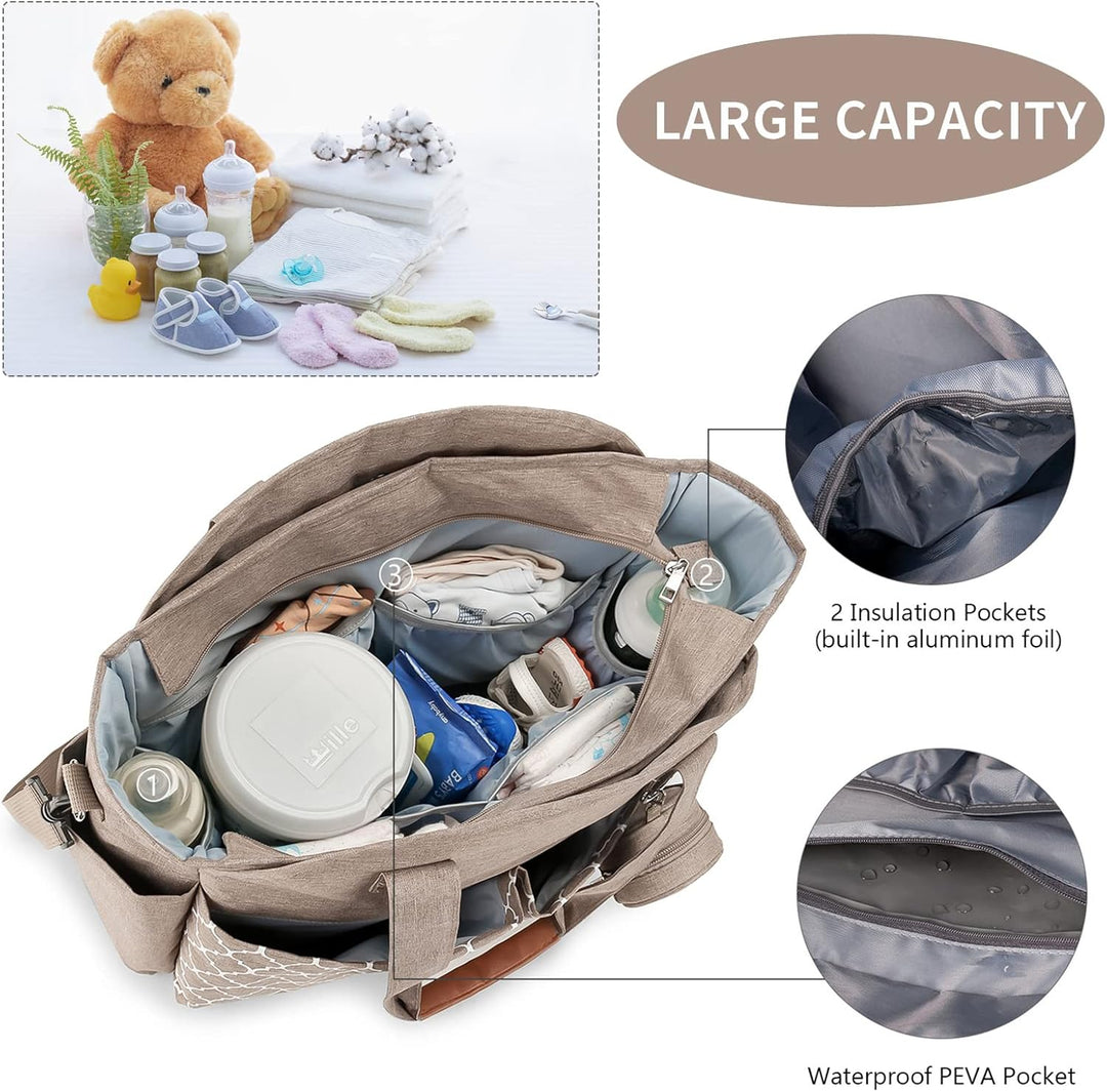 Wickeltasche Baby Gross, 13 Fächer Kinderwagen Windeltasche, Wasserabweisende Babytasche mit Schnull