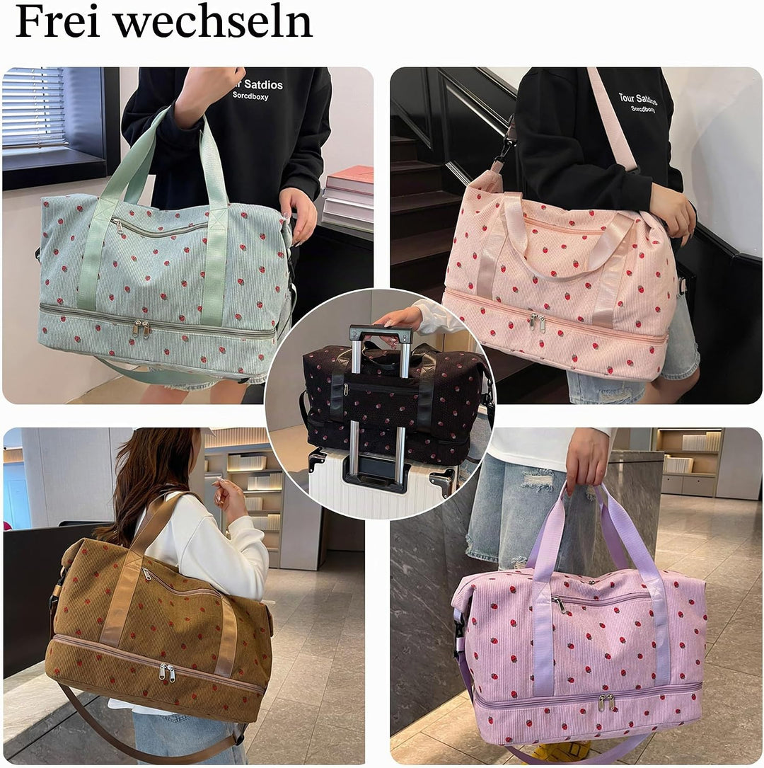 Sporttasche Reisetasche Damen, 40L Weekender Travel Duffle Bag mit 2 schuhbeuteln, Schuhfach &amp; Nassf