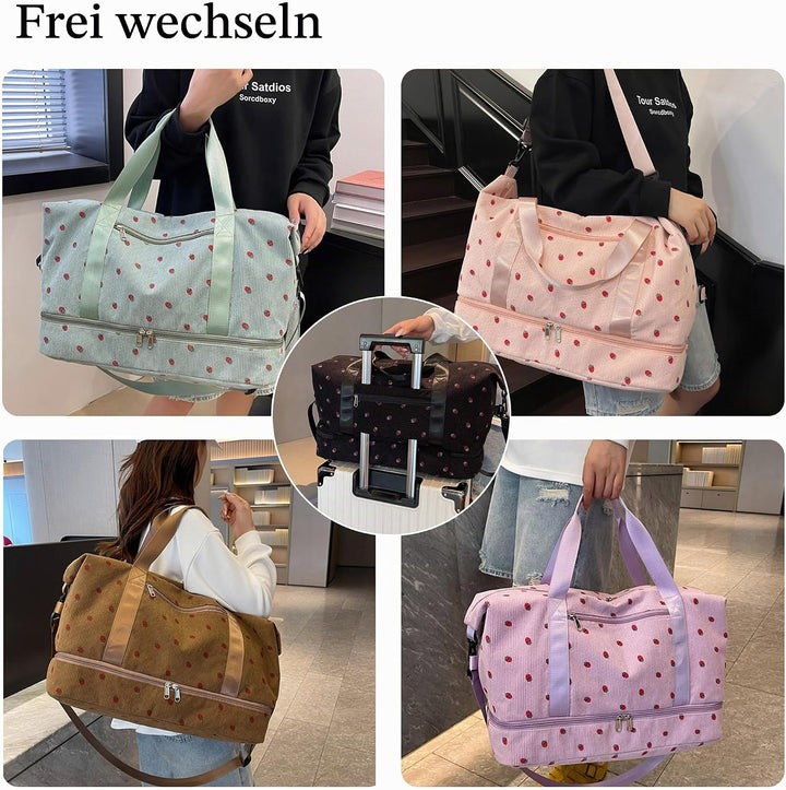 Sporttasche Reisetasche Damen, 40L Weekender Travel Duffle Bag mit 2 schuhbeuteln, Schuhfach &amp; Nassf