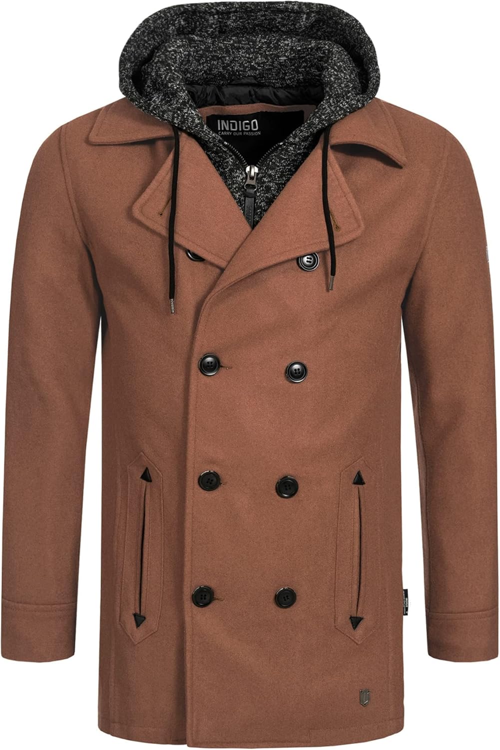 Indicode Herren Cliff Kurzmantel mit Stehkragen | Wollmantel Herrenmantel Mantel, Camel