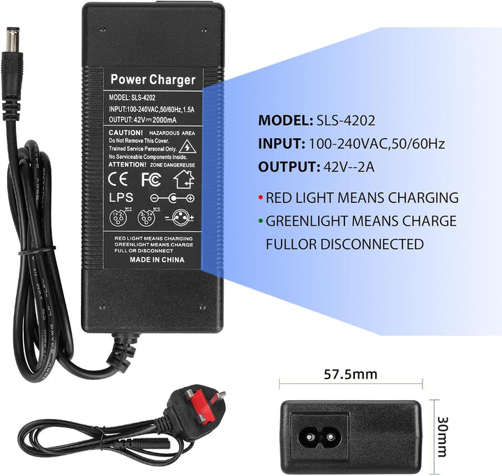 Ladegeräte für Scooter，42V 2A E Scooter Ladegeräte，Hoverboard Ladekabel，36V Elektroroller Universal