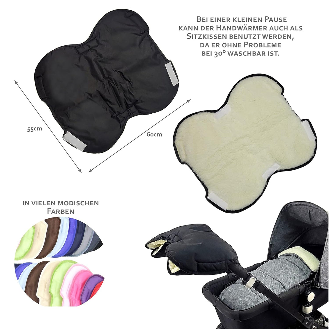 BAMBINIWELT KOMBI-ANGEBOT Muff + Winterfusssack 108cm - aus Lammwolle für Kinderwagen, Buggy, Radanh
