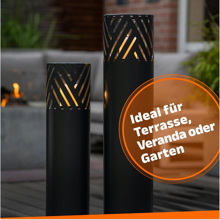BENTSON Windlichtsäule Anthrazit Design I 2er Set I Deko-Säule für Garten im Industrial Design I Gar