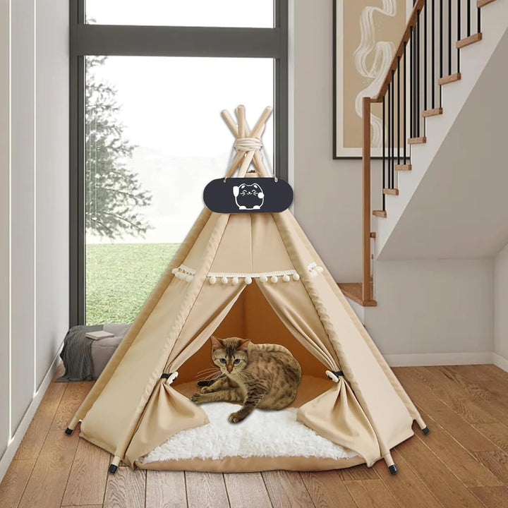 Tipi Zelt für Haustiere mit Doppelseitigem Kissen Hundezelt Abnehmbar und Waschbar Luxery Hundehöhle