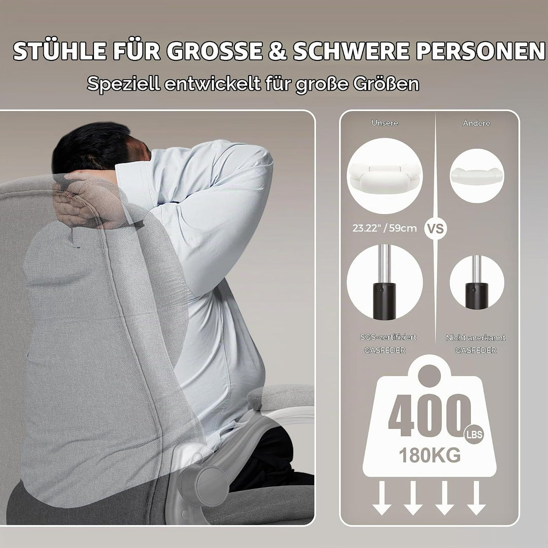 IWMH Bürostuhl Ergonomischer Schreibtischstuhl Chefsessel Drehstuhl mit hochklappbarer Armlehne, höh