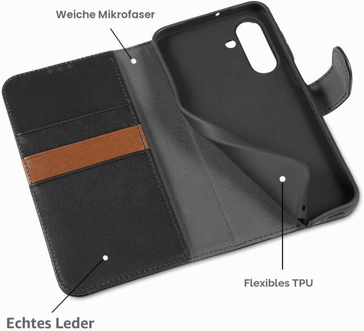 LENSUN Echtleder Hülle für Samsung Galaxy A26, Handyhülle [Echtes Leder][Magnetverschluss][RFID Schu