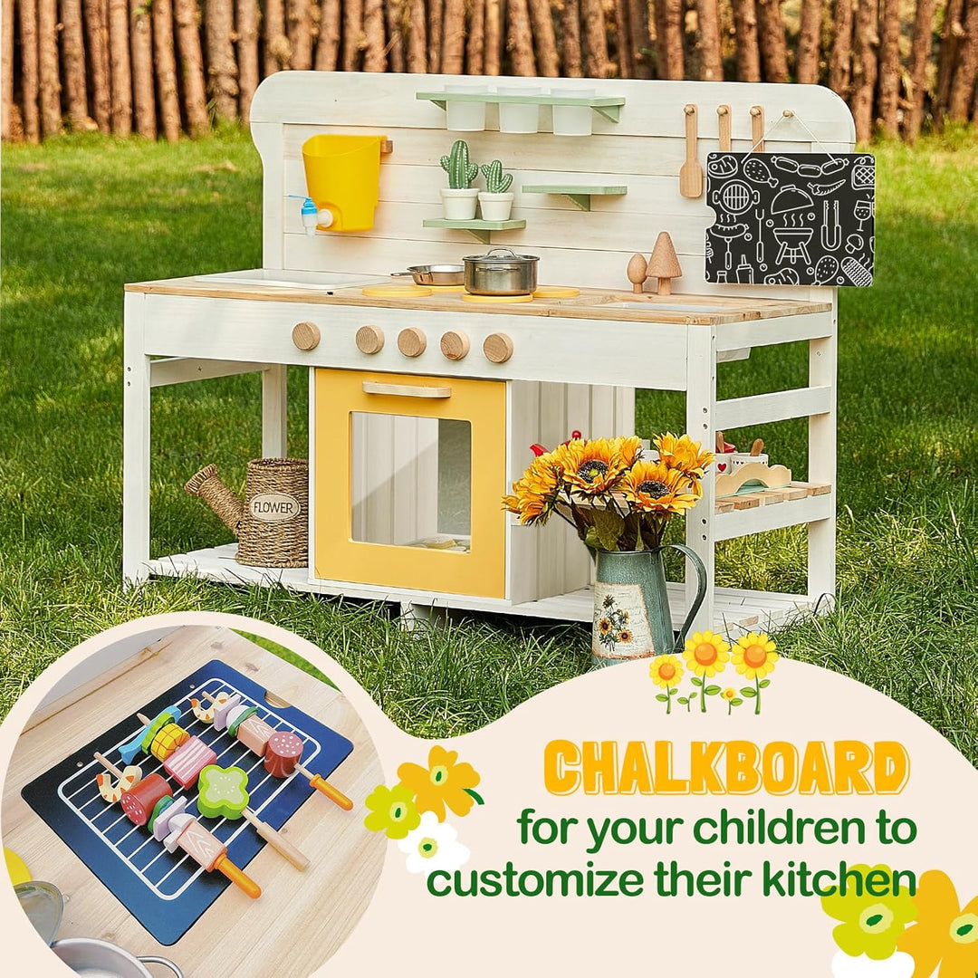 Giant bean Matschküche Kinder Outdoor 3-8, Deluxe Holz Spielzeugspiel Küchenset Outdoor Gartenküche