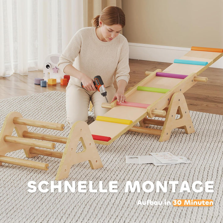 AIYAPLAY 2 In 1 Balance Wippe Kinder, Schwebebalken aus Holz, Wippe Schaukelwippe Garten, Balance Bo