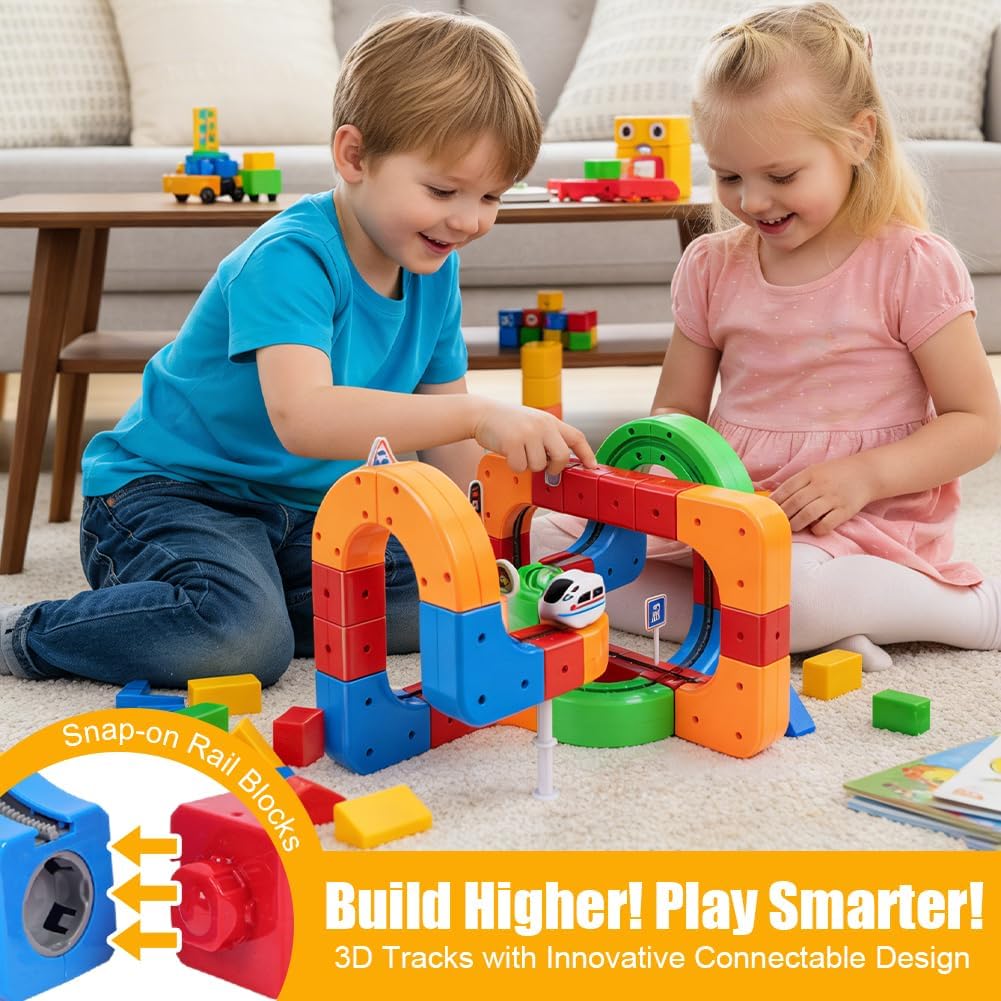 81 Stück Clickrail Electric Train Set, Magisches Schienen WüRfel Zug Set, Cube Track Block Zug mit S