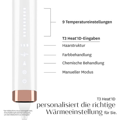 T3 Curl ID 32 mm Digitaler Keramik Lockenstab mit Smart Touch Bedienung & interaktiver HeatID Techno