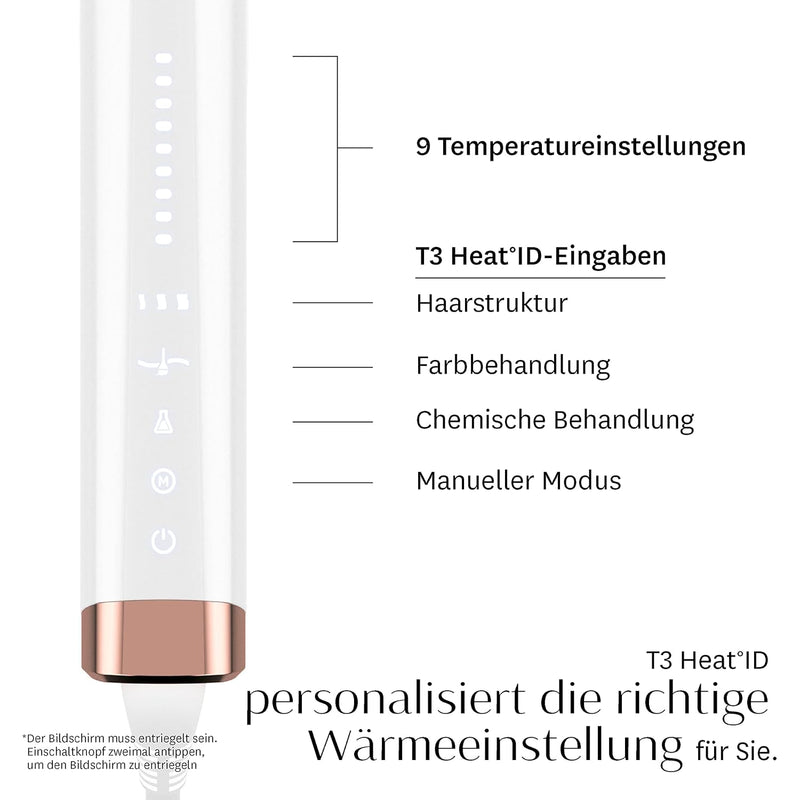 T3 Curl ID 32 mm Digitaler Keramik Lockenstab mit Smart Touch Bedienung & interaktiver HeatID Techno