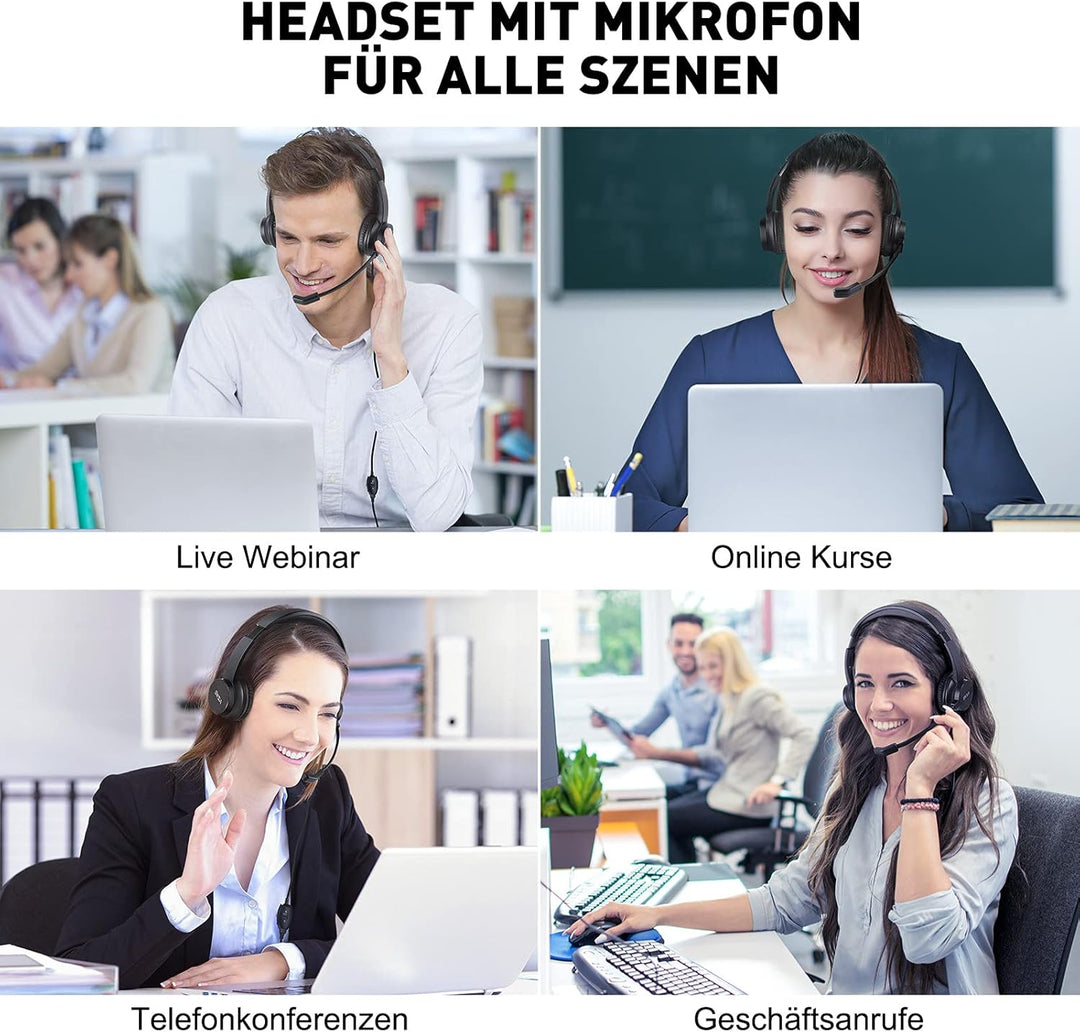 EKSA H12 PC Headset mit Mikrofon, 3,5 mm Business Headset mit Stummschalter & Lautstärkeregler, Klar