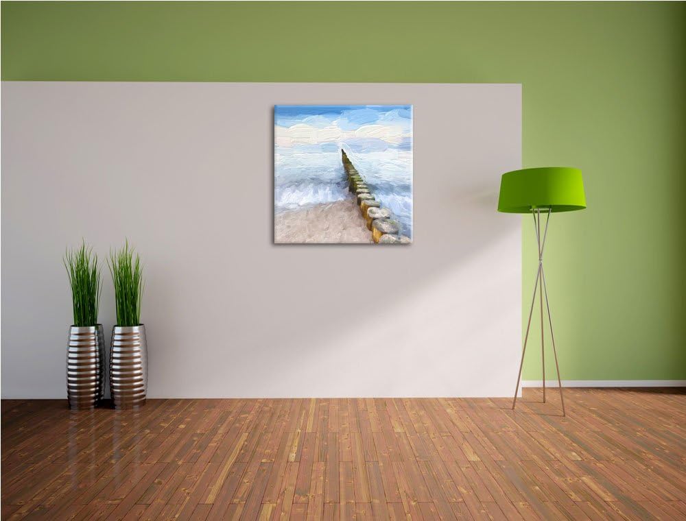 kleine Baumstümpfe im Meer, Format: 70x70 auf Leinwand, XXL riesige Bilder fertig gerahmt mit Keilra