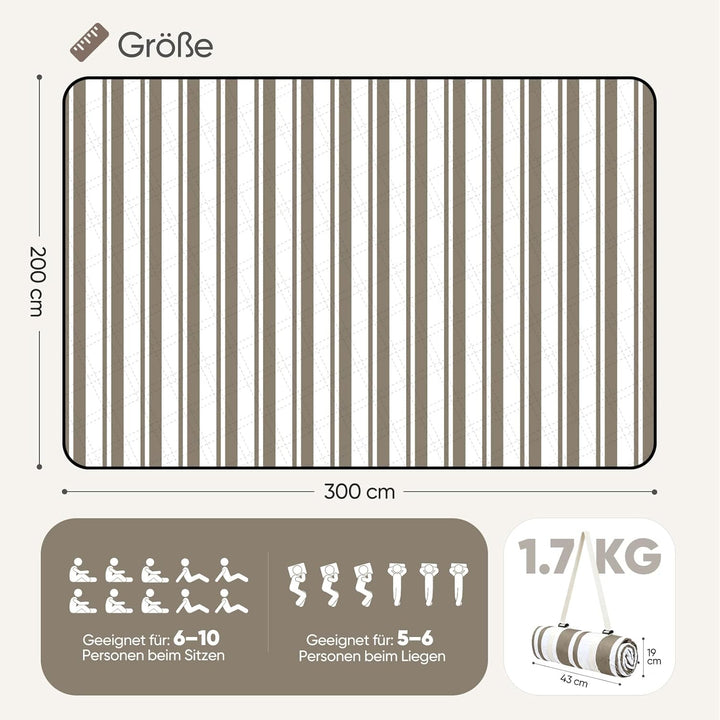Sekey Picknickdecke Wasserdicht 200x300 cm gross, Stranddecke Sandfrei | Gepolstert, Dreischichtige