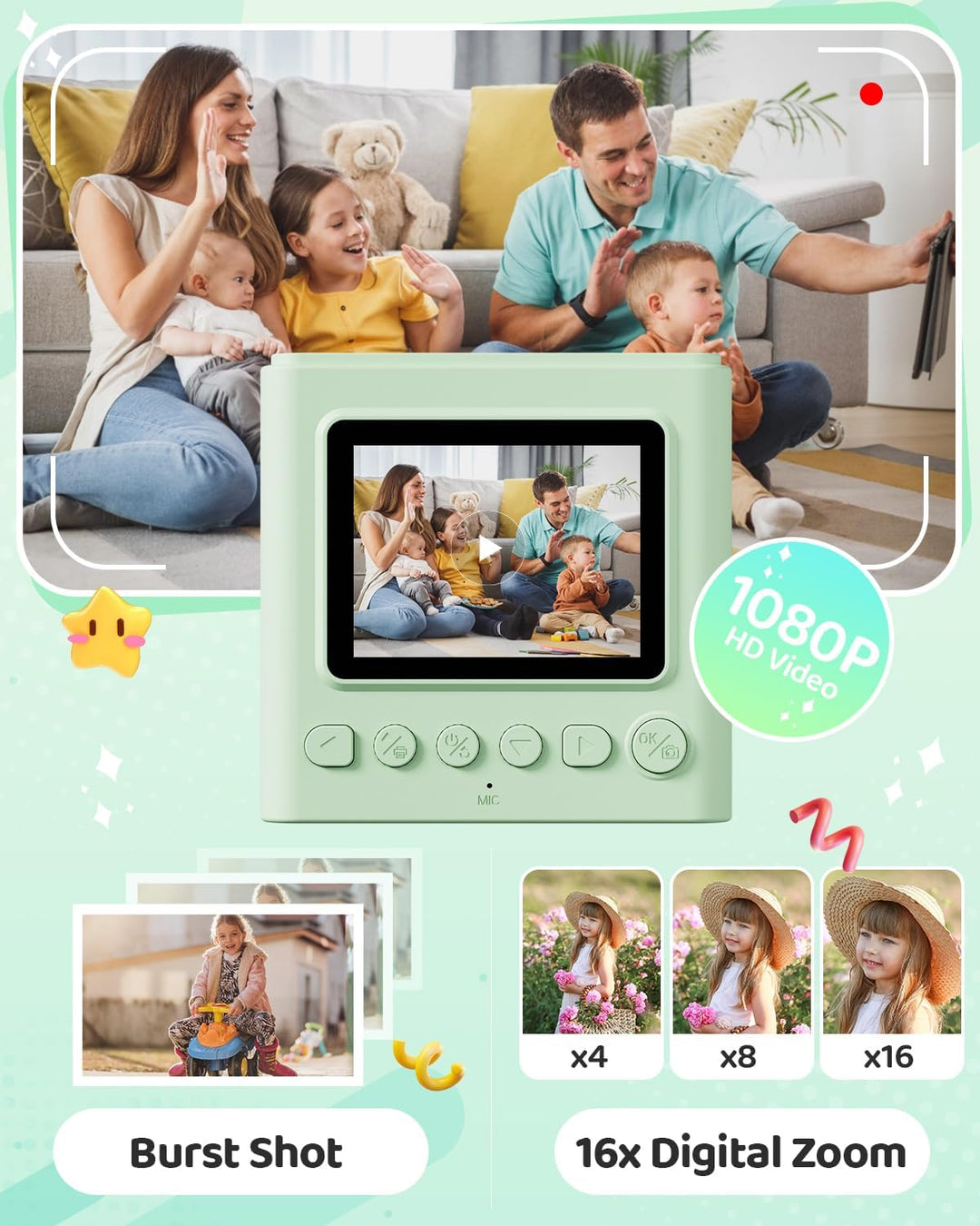 Kinderkamera Sofortbildkamera, 2,4 Zoll Sofortbildkamera Kinder mit 32G Karte und Fotopapier Drucken
