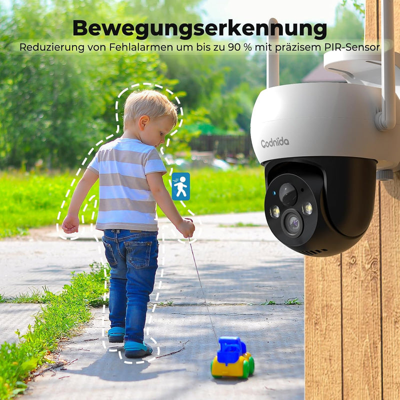 Codnida Überwachungskamera Aussen Akku Solar,360° Kamera Überwachung Aussen,Kabellos WLAN Kamera Out