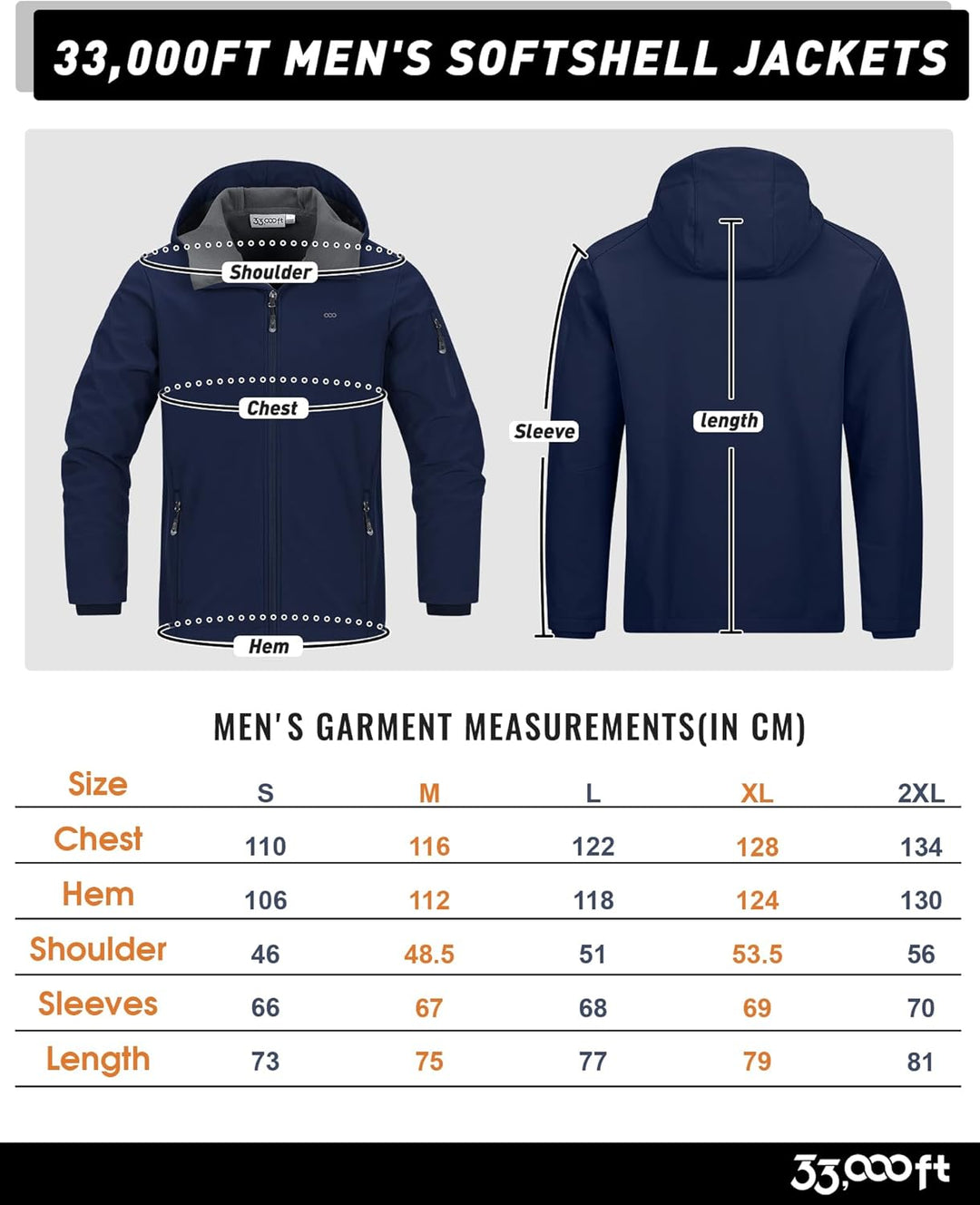 33,000ft Herren Softshell Jacke Outdoor Funktionsjacke Freizeitjacke Wasserdicht Windbreaker Regenja