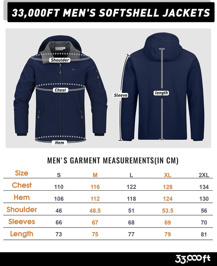 33,000ft Herren Softshell Jacke Outdoor Funktionsjacke Freizeitjacke Wasserdicht Windbreaker Regenja