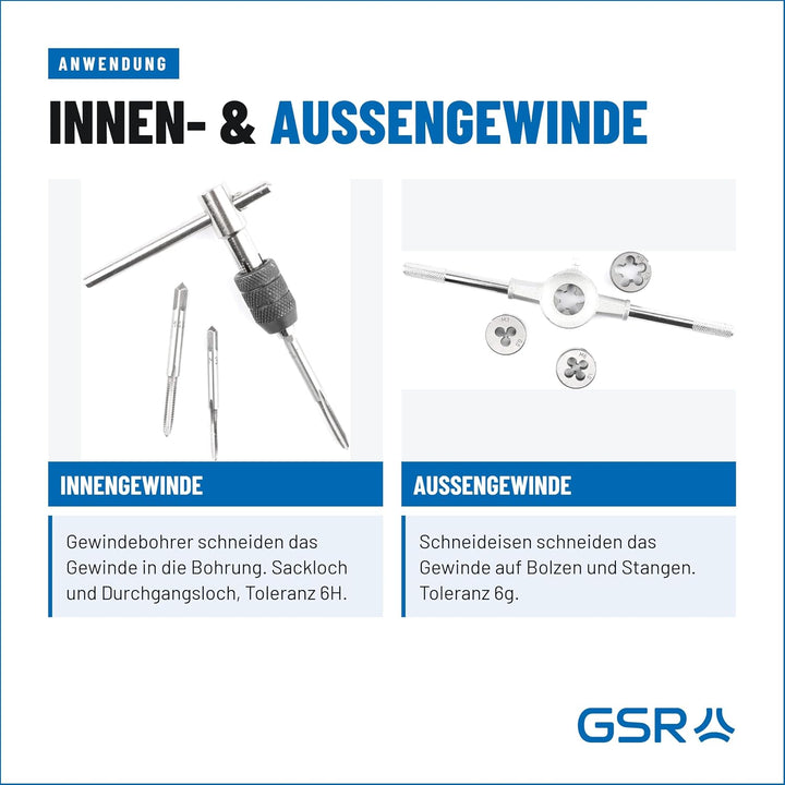 GSR Profi Hand-Gewindeschneider Set, 40-teilig, Gewindebohrer Set M3-M12, Mit Gewindebohrer &amp; Schnei