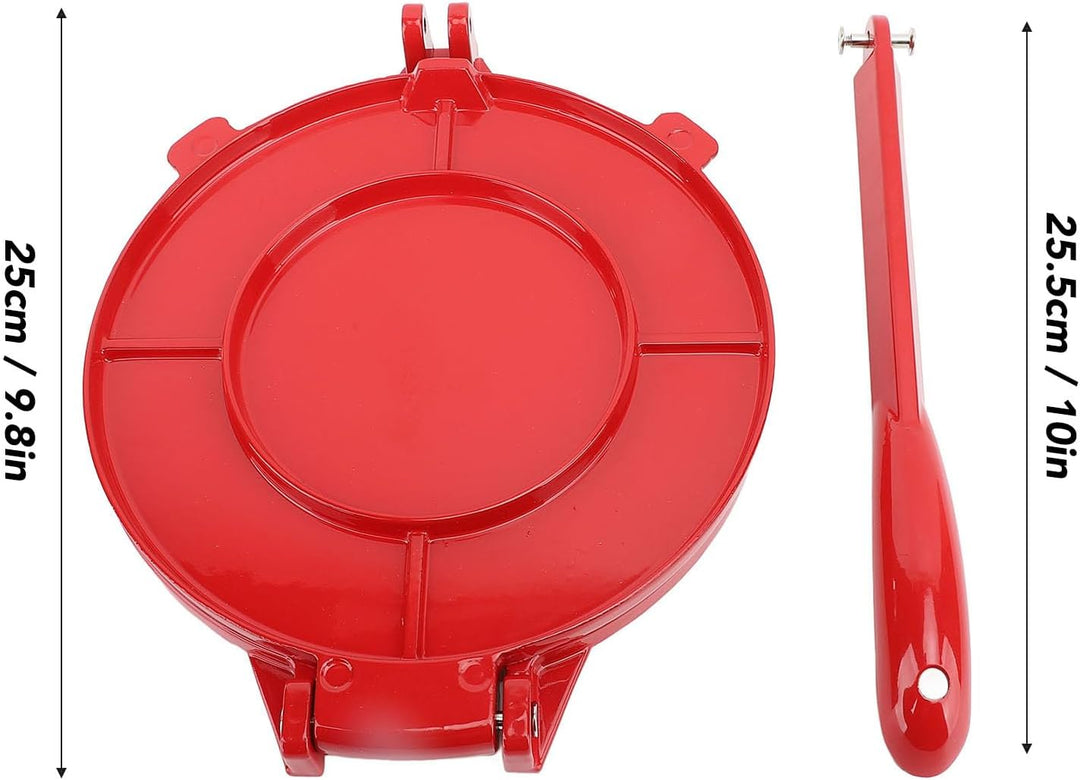 Manuelle Tortilla -Presse 10 Zoll, rote Aluminiumlegierung Mehl Tortilla Press mit gebogenem Griff F