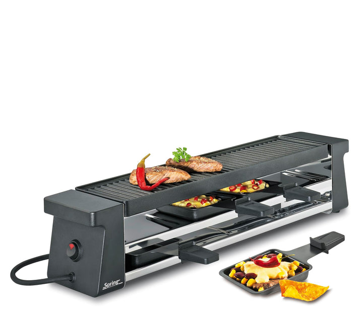 Spring Raclette 4 Personen COMPACT Schwarz, Tischgrill elektrisch, Antihaftbeschichtete Alu-Grillpla