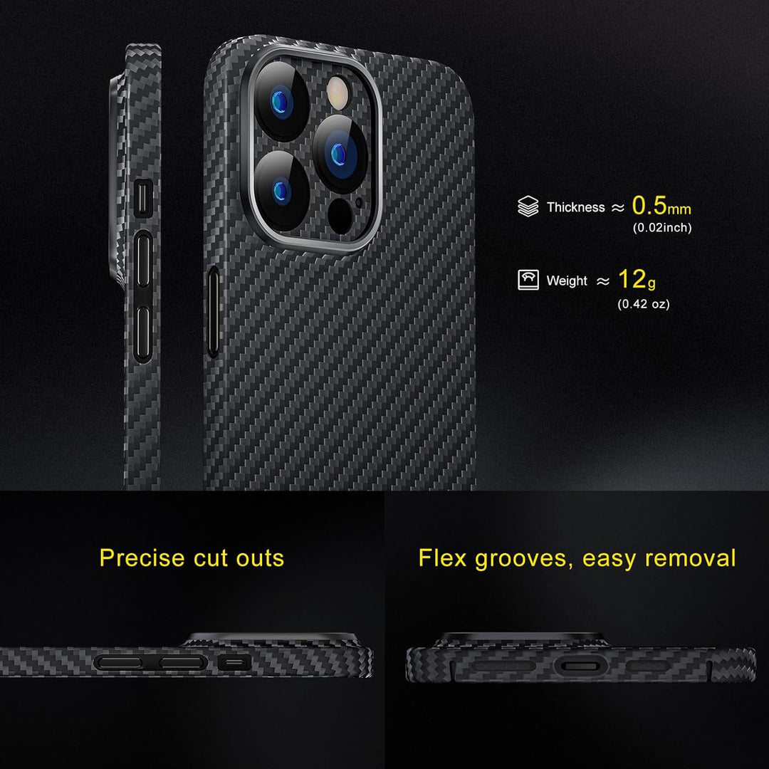 memumi Carbon Hülle für iPhone 15 Pro Max, 0,5 mm Superdünne, Hülle aus echter Aramidfaser [100% Ara