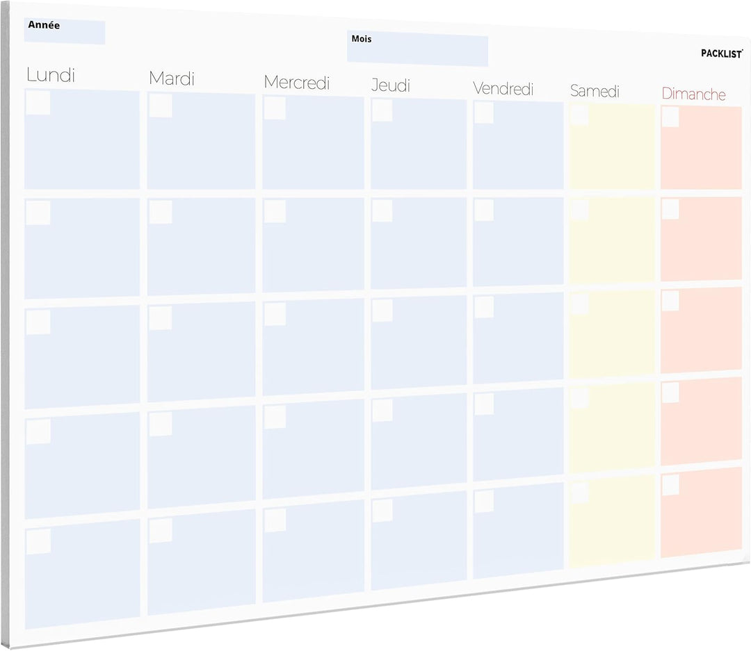 PACKLIST Planning Semaine + Mensuel - Planificateur Hebdomadaire A4, Agenda Planner - Agenda To Do L