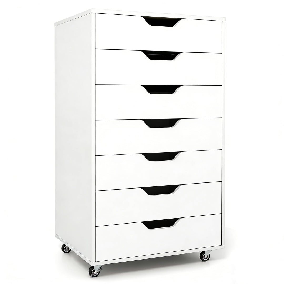 GIANTEX Rollcontainer mit 7 Schubladen, Aktenschrank mit Rollen, Schubladenschrank Holz unter Schrei