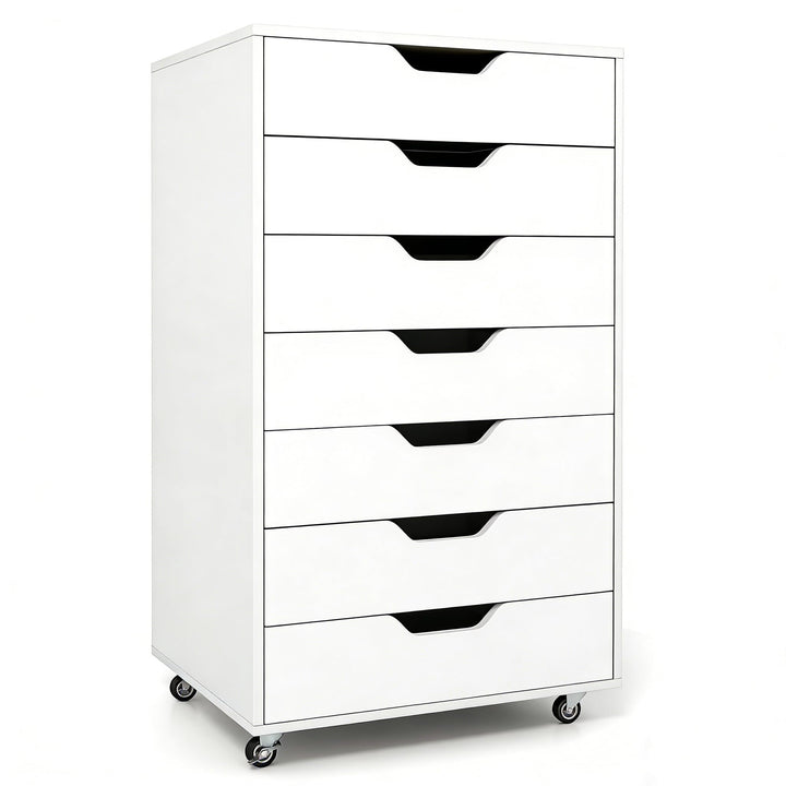 GIANTEX Rollcontainer mit 7 Schubladen, Aktenschrank mit Rollen, Schubladenschrank Holz unter Schrei