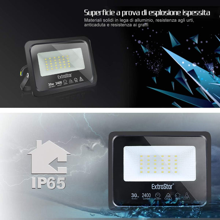 EXTRASTAR 30W LED Strahler, Superhell Led Strahler Aussen, IP65 Wasserdicht LED Fluter, 3000K Warmwe