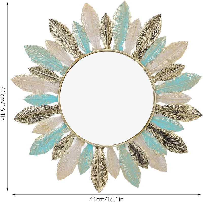 Haofy Dekorativer Federspiegel, Metall-Wanddekoration, Moderne, Einzigartige Hängedekoration, Federb