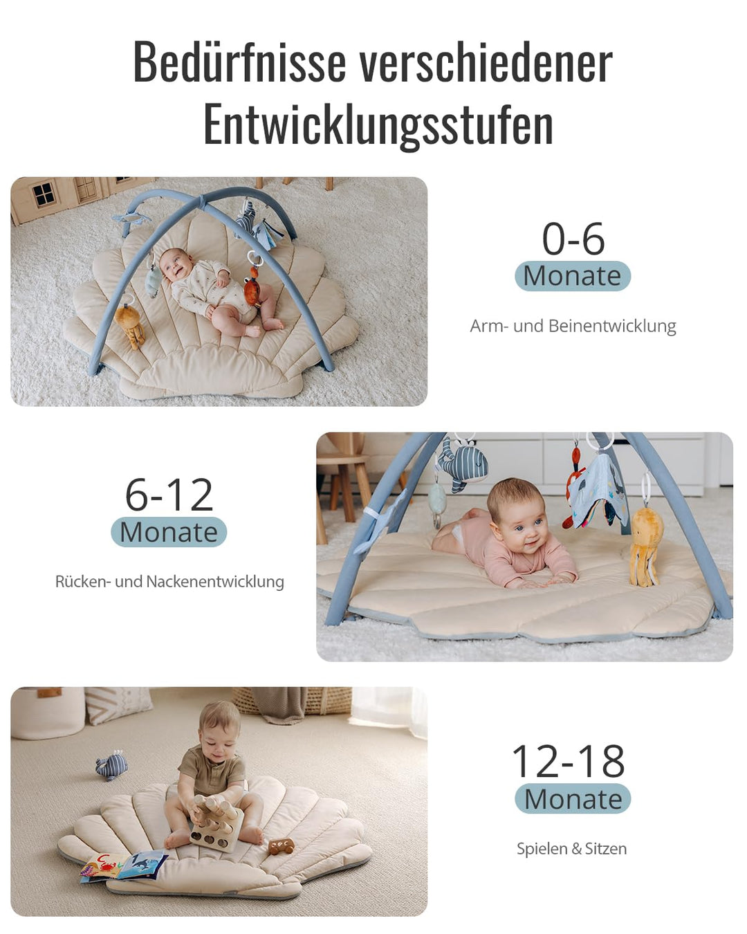 Blissful Diary Spielbogen Baby, Spieldecke Baby Gym Activity Decke mit 6 Abnehmbare Spielzeuge, krab
