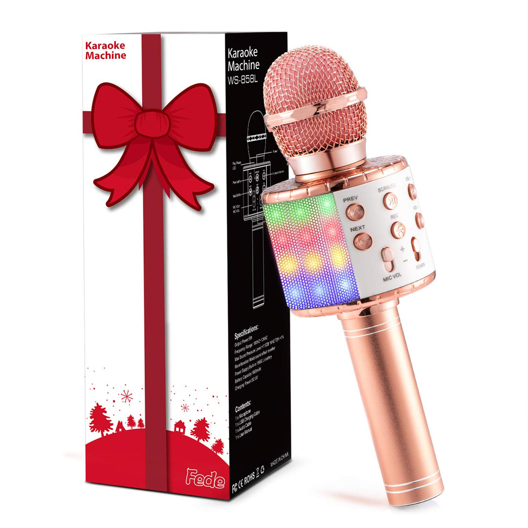 Fede Karaoke Mikrofon, Drahtloses Bluetooth Mikrofon für Kinder, Lustige Geschenke Spielzeug für Tee