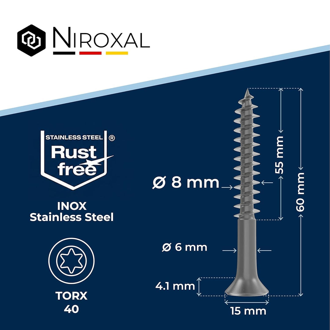 Edelstahlschrauben Torx Holzschrauben 8x60 Edelstahl V2A rostfrei Spanplattenschrauben für Holz Teil