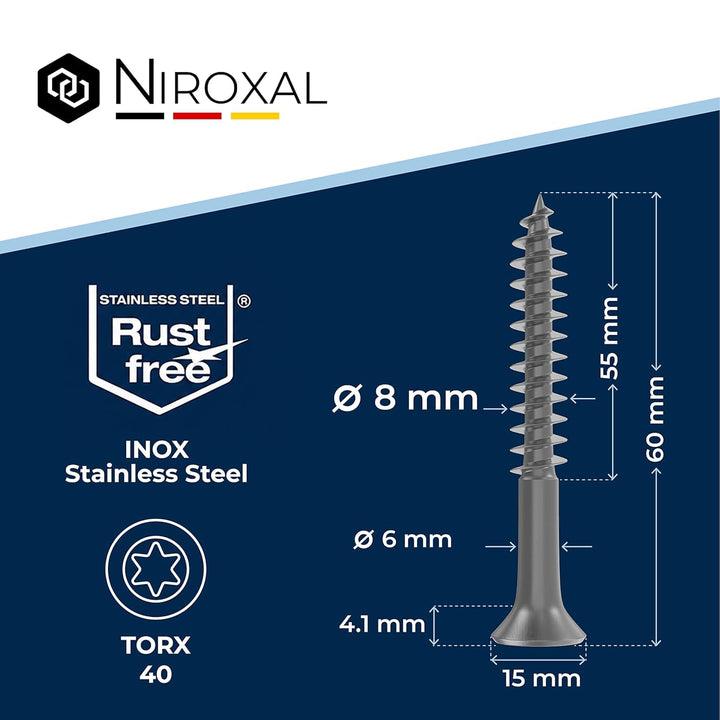 Edelstahlschrauben Torx Holzschrauben 8x60 Edelstahl V2A rostfrei Spanplattenschrauben für Holz Teil