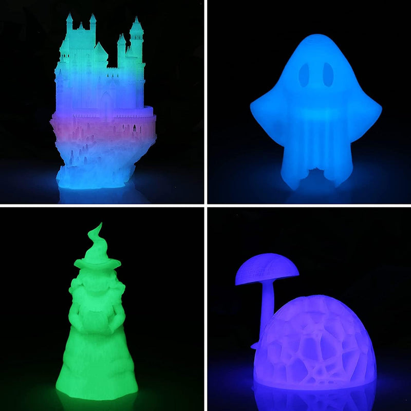 AMOLEN Glow in The Dark Bundle, 4x200g Pack PLA Filament 1.75mm, Grün, Blau, Lila und Mehrfarbiges W